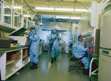 CDC hazmat suits and lab